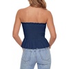 image:imageLYANER Womens Frill Shirred Ruffle Hem Strapless Tube Top Sleeveless Pleated Peplum Bandeau BlouseNavy Blue