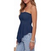 image:imageLYANER Womens Frill Shirred Ruffle Hem Strapless Tube Top Sleeveless Pleated Peplum Bandeau BlouseNavy Blue