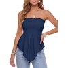 image:imageLYANER Womens Frill Shirred Ruffle Hem Strapless Tube Top Sleeveless Pleated Peplum Bandeau BlouseNavy Blue