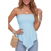 image:imageLYANER Womens Frill Shirred Ruffle Hem Strapless Tube Top Sleeveless Pleated Peplum Bandeau BlouseSky Blue