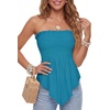 image:imageLYANER Womens Frill Shirred Ruffle Hem Strapless Tube Top Sleeveless Pleated Peplum Bandeau BlouseTurquoise Green