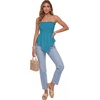 image:imageLYANER Womens Frill Shirred Ruffle Hem Strapless Tube Top Sleeveless Pleated Peplum Bandeau BlouseTurquoise Green