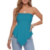 image:imageLYANER Womens Frill Shirred Ruffle Hem Strapless Tube Top Sleeveless Pleated Peplum Bandeau BlouseTurquoise Green