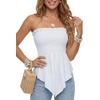 image:imageLYANER Womens Frill Shirred Ruffle Hem Strapless Tube Top Sleeveless Pleated Peplum Bandeau BlouseWhite