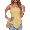 image:imageLYANER Womens Frill Shirred Ruffle Hem Strapless Tube Top Sleeveless Pleated Peplum Bandeau BlouseYellow