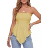 image:imageLYANER Womens Frill Shirred Ruffle Hem Strapless Tube Top Sleeveless Pleated Peplum Bandeau BlouseYellow