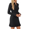 image:imageLYANER Womens Knit Mini Dress Collared Neck Long Sleeve Ruffle Trim Business Casual Sweater Short DressesBlack