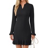image:imageLYANER Womens Knit Mini Dress Collared Neck Long Sleeve Ruffle Trim Business Casual Sweater Short DressesBlack