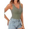 image:imageLYANER Womens Lace Trim V Neck Camisole Top Ribbed Knit Basic Cami Tank Sleeveless Undershirt TopsArmy Green