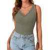 image:imageLYANER Womens Lace Trim V Neck Camisole Top Ribbed Knit Basic Cami Tank Sleeveless Undershirt TopsArmy Green