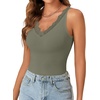 image:imageLYANER Womens Lace Trim V Neck Camisole Top Ribbed Knit Basic Cami Tank Sleeveless Undershirt TopsArmy Green