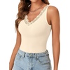 image:imageLYANER Womens Lace Trim V Neck Camisole Top Ribbed Knit Basic Cami Tank Sleeveless Undershirt TopsBeige