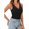 image:imageLYANER Womens Lace Trim V Neck Camisole Top Ribbed Knit Basic Cami Tank Sleeveless Undershirt TopsBlack
