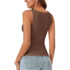 image:imageLYANER Womens Lace Trim V Neck Camisole Top Ribbed Knit Basic Cami Tank Sleeveless Undershirt TopsBrown