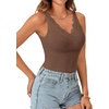 image:imageLYANER Womens Lace Trim V Neck Camisole Top Ribbed Knit Basic Cami Tank Sleeveless Undershirt TopsBrown