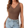image:imageLYANER Womens Lace Trim V Neck Camisole Top Ribbed Knit Basic Cami Tank Sleeveless Undershirt TopsBrown