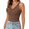 image:imageLYANER Womens Lace Trim V Neck Camisole Top Ribbed Knit Basic Cami Tank Sleeveless Undershirt TopsBrown