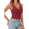 image:imageLYANER Womens Lace Trim V Neck Camisole Top Ribbed Knit Basic Cami Tank Sleeveless Undershirt TopsBurgundy