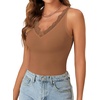 image:imageLYANER Womens Lace Trim V Neck Camisole Top Ribbed Knit Basic Cami Tank Sleeveless Undershirt TopsCaramel