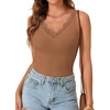 image:imageLYANER Womens Lace Trim V Neck Camisole Top Ribbed Knit Basic Cami Tank Sleeveless Undershirt TopsCaramel