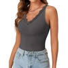 image:imageLYANER Womens Lace Trim V Neck Camisole Top Ribbed Knit Basic Cami Tank Sleeveless Undershirt TopsDark Gray