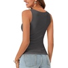 image:imageLYANER Womens Lace Trim V Neck Camisole Top Ribbed Knit Basic Cami Tank Sleeveless Undershirt TopsDark Gray