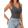 image:imageLYANER Womens Lace Trim V Neck Camisole Top Ribbed Knit Basic Cami Tank Sleeveless Undershirt TopsDark Gray