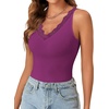 image:imageLYANER Womens Lace Trim V Neck Camisole Top Ribbed Knit Basic Cami Tank Sleeveless Undershirt TopsDark Purple