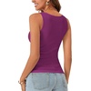 image:imageLYANER Womens Lace Trim V Neck Camisole Top Ribbed Knit Basic Cami Tank Sleeveless Undershirt TopsDark Purple
