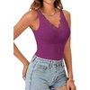 image:imageLYANER Womens Lace Trim V Neck Camisole Top Ribbed Knit Basic Cami Tank Sleeveless Undershirt TopsDark Purple