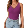 image:imageLYANER Womens Lace Trim V Neck Camisole Top Ribbed Knit Basic Cami Tank Sleeveless Undershirt TopsDark Purple