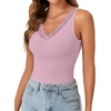 image:imageLYANER Womens Lace Trim V Neck Camisole Top Ribbed Knit Basic Cami Tank Sleeveless Undershirt TopsDusty Pink