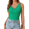 image:imageLYANER Womens Lace Trim V Neck Camisole Top Ribbed Knit Basic Cami Tank Sleeveless Undershirt TopsGreen