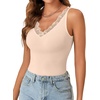 image:imageLYANER Womens Lace Trim V Neck Camisole Top Ribbed Knit Basic Cami Tank Sleeveless Undershirt TopsKhaki