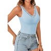 image:imageLYANER Womens Lace Trim V Neck Camisole Top Ribbed Knit Basic Cami Tank Sleeveless Undershirt TopsLight Blue