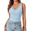 image:imageLYANER Womens Lace Trim V Neck Camisole Top Ribbed Knit Basic Cami Tank Sleeveless Undershirt TopsLight Blue