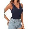 image:imageLYANER Womens Lace Trim V Neck Camisole Top Ribbed Knit Basic Cami Tank Sleeveless Undershirt TopsNavy Blue