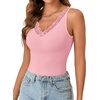 image:imageLYANER Womens Lace Trim V Neck Camisole Top Ribbed Knit Basic Cami Tank Sleeveless Undershirt TopsPink