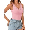 image:imageLYANER Womens Lace Trim V Neck Camisole Top Ribbed Knit Basic Cami Tank Sleeveless Undershirt TopsPink