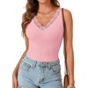 image:imageLYANER Womens Lace Trim V Neck Camisole Top Ribbed Knit Basic Cami Tank Sleeveless Undershirt TopsPink