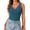 image:imageLYANER Womens Lace Trim V Neck Camisole Top Ribbed Knit Basic Cami Tank Sleeveless Undershirt TopsSolid Teal