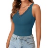 image:imageLYANER Womens Lace Trim V Neck Camisole Top Ribbed Knit Basic Cami Tank Sleeveless Undershirt TopsSolid Teal