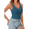 image:imageLYANER Womens Lace Trim V Neck Camisole Top Ribbed Knit Basic Cami Tank Sleeveless Undershirt TopsSolid Teal