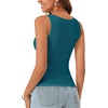 image:imageLYANER Womens Lace Trim V Neck Camisole Top Ribbed Knit Basic Cami Tank Sleeveless Undershirt TopsTeal