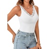 image:imageLYANER Womens Lace Trim V Neck Camisole Top Ribbed Knit Basic Cami Tank Sleeveless Undershirt TopsWhite
