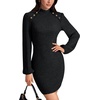 image:imageLYANER Womens Lantern Long Sleeve Mock Neck Ribbed Knit Pullover Mini Bodycon Fall DressBlack