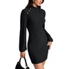 image:imageLYANER Womens Lantern Long Sleeve Mock Neck Ribbed Knit Pullover Mini Bodycon Fall DressBlack