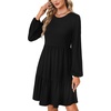 image:imageLYANER Womens Long Sleeve Crewneck Ruffle Hem Tunic Dress High Waist Ruffle A Line Tiered Mini DressesBlack