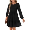 image:imageLYANER Womens Long Sleeve Crewneck Ruffle Hem Tunic Dress High Waist Ruffle A Line Tiered Mini DressesBlack