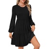 image:imageLYANER Womens Long Sleeve Crewneck Ruffle Hem Tunic Dress High Waist Ruffle A Line Tiered Mini DressesBlack